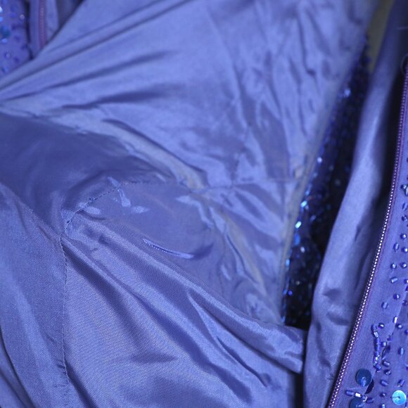 Avanti Silk Beaded Sequin Long Evening Gown Halter Formal Dress Royal Blue Party - Picture 11 of 16